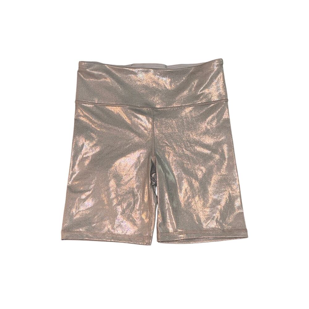 GapFit Women’s Small Metallic Silver Compression Biker Shorts High Rise